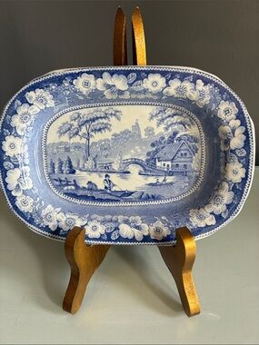 Wild Rose Blue and White Scenic Transferware Trinket Dish